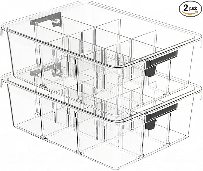 Socks Bra Underwear Drawer Organizer for Closet, 2 PCS Plastic Storage Box with 9 Removable Compartments and Lid, Clear Dresser Drawer Organizer Storage Container with Dividers for Sock Ties Belts by Unknown