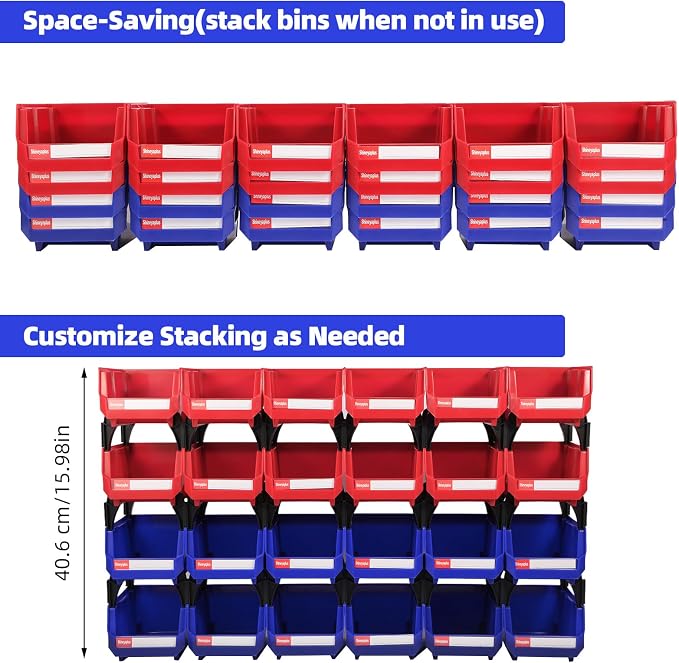 24 Packs Stackable Storage Bins, 5" x 4" x 3" Organizer Bins, | Small Parts Bin for Garage, Craft, Workbench, Warehouse, Hardware & Office - Image 4