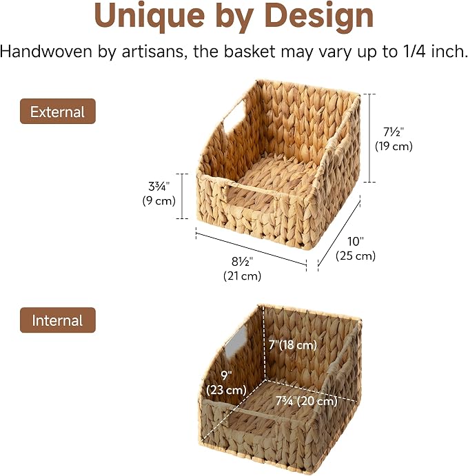 StorageWorks Pantry Baskets for Organizing, Wicker Basket with Built-in Handles, Handwoven Wicker Storage Baskets, Water Hyacinth for Shelves, 4 Pack - Image 2