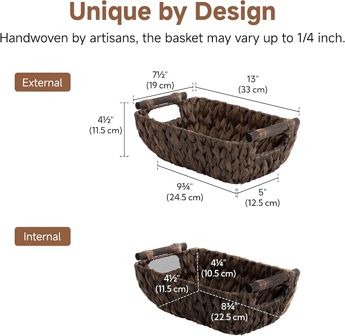 StorageWorks Small Wicker Baskets, Decor Storage Baskets, Water Hyacinth | Wicker Storage Baskets for Shelves, Baskets with Wooden Handles, 2-Pack Gifts Basket for Home Decor, Hand-Woven Basket - Image 2