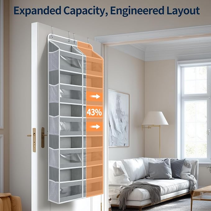 Yecaye 5-Tier Over The Door Organizer Dual-Column, 80lbs Load Over the Door Storage of 10 Compartments, Heavy Duty Door Organizer Hanging for Bedroom Closet Nursery Bathroom Pantry, Gray, 2 Pack - Image 3