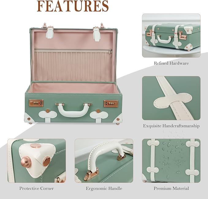 Unitravel Baby Keepsake Case, 18" Handmade Memory Storage Box, Newborn Keepsake Box, Vintage Suitcase for Baby Shower, Baptism, Naming Ceremony or Birthday (mint green) - Image 6