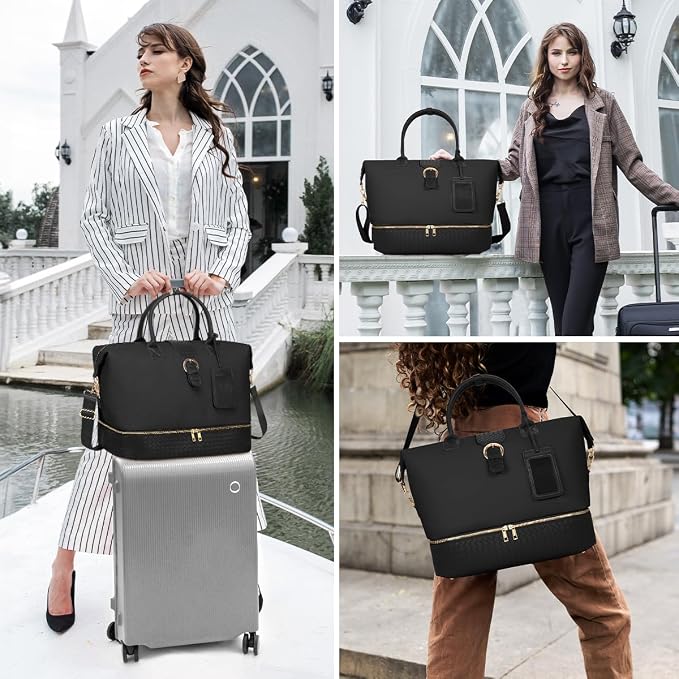 Leather Weekender Bags for Women, Travel Duffel Bag PU Overnight Bag Carry On Tote Bag with Shoe Compartment Wet Pocket - Image 7