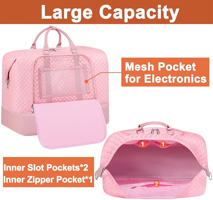 TIBES Travel Weekender Bag for Women, Overnight Bag with Shoe Compartment | 3PCS Large Travel Duffel Bag for Gym, Travel, Hospital, Business Trip, Carry On Tote, Wet & Dry Separation, Water Resistant - Image 6