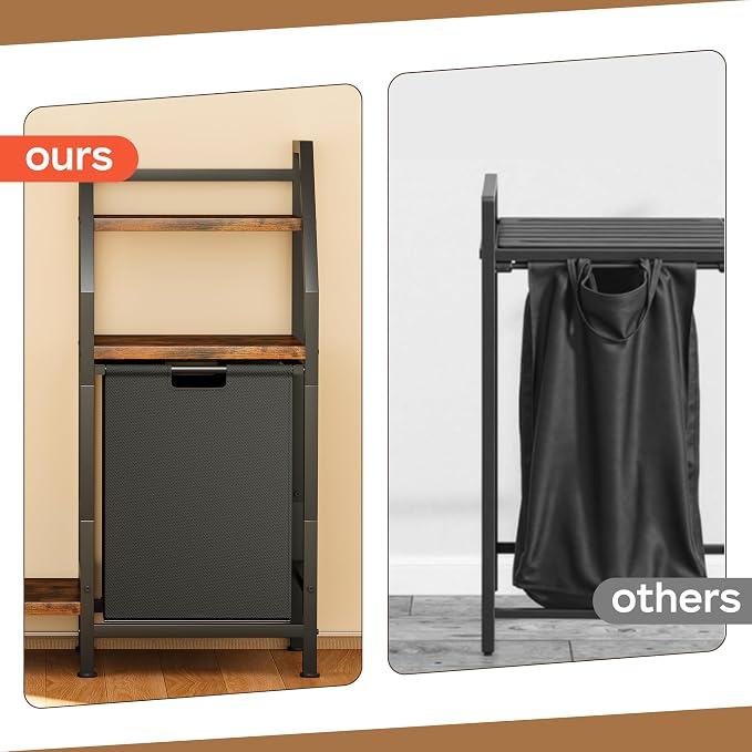 Laundry Hamper with Hanging Rack and 3 Shelves, Large Laundry Storage Basket, 3-in-1 Vertical Laundry Sorter, Laundry Room Organizer Storage for Small Spaces - Image 7