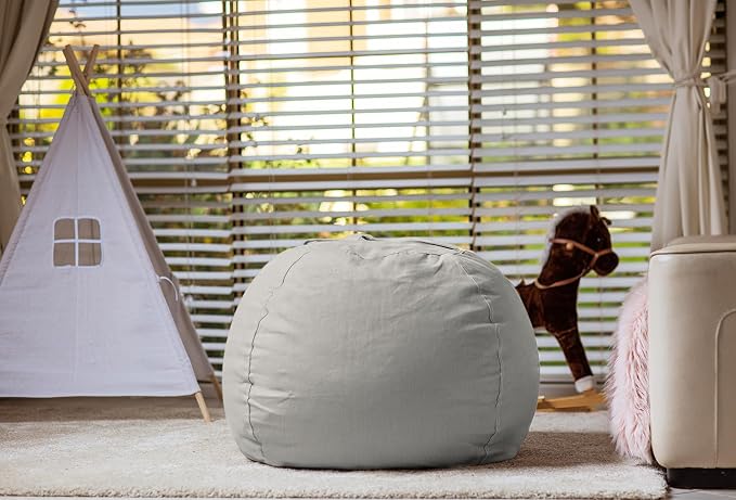 WEKAPO Stuffed Animal Storage Bean Bag Chair Cover for Kids | Stuffable Zipper Beanbag for Organizing Children Plush Toys Large Premium Cotton Canvas (Solid Grey, XX-Large) - Image 6
