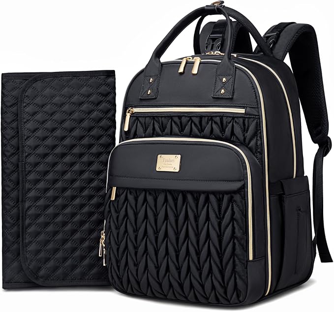 Tealari Diaper Bag Backpack,Stylish Baby Diaper Bag,Waterproof Travel Diaper Backpacks Baby Bags with Changing Pad,Stroller Straps,Insulated Pockets (Black) by Tealari