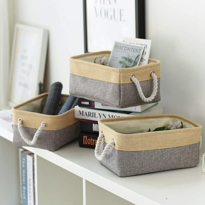 Storage Bins for Organizing,Sturdy Storage Basket, Decorative Foldable Storage Baskets for Shelves Closet Toy (Gold&Grey Medium - 3 Pack 13.8L×9.8W×6.7H inch) - Image 7