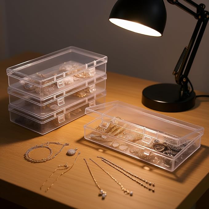 4 Pack Rectangular Clear Plastic Storage Containers 6.1x3.3x1.18 inch | Hinged Lid, For Beads and Small Craft Items - Image 3