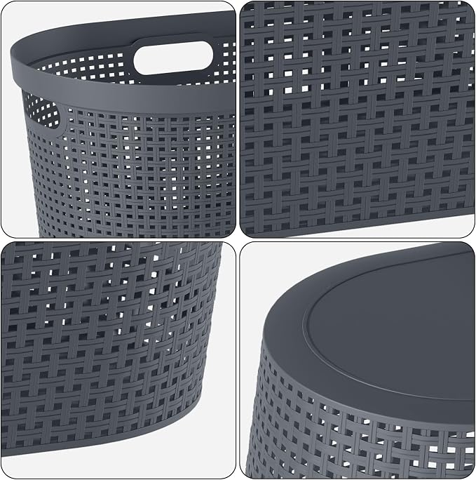 4-Pack 40 L Plastic Clothes Laundry Basket with Cutout Handle, Gray | Breathable Woven Design, Convenient Cutout Handles, Lightweight, Ideal for Laundry Storage in Bedroom, Bathroom & Closet - Image 3