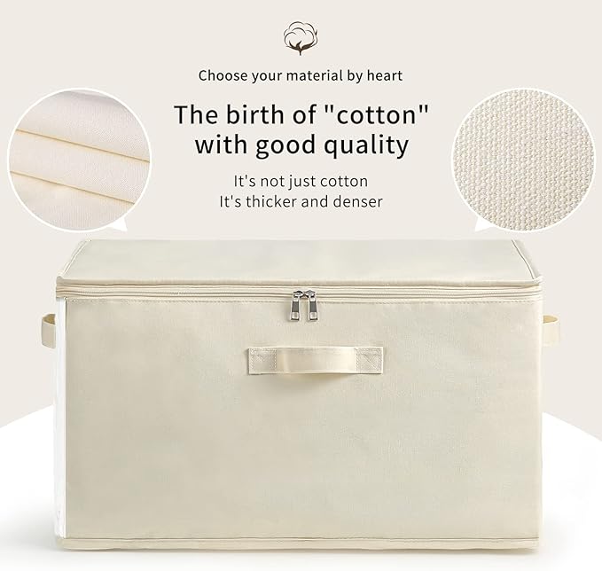 6 Pack Canvas Comforter Storage Bags for Clothes & King Comforters, Natural | 70L Capacity, Dual Zippers, Three Reinforced Handles, Foldable Canvas Design for Comforters, Blankets and Seasonal Clothing - Image 2