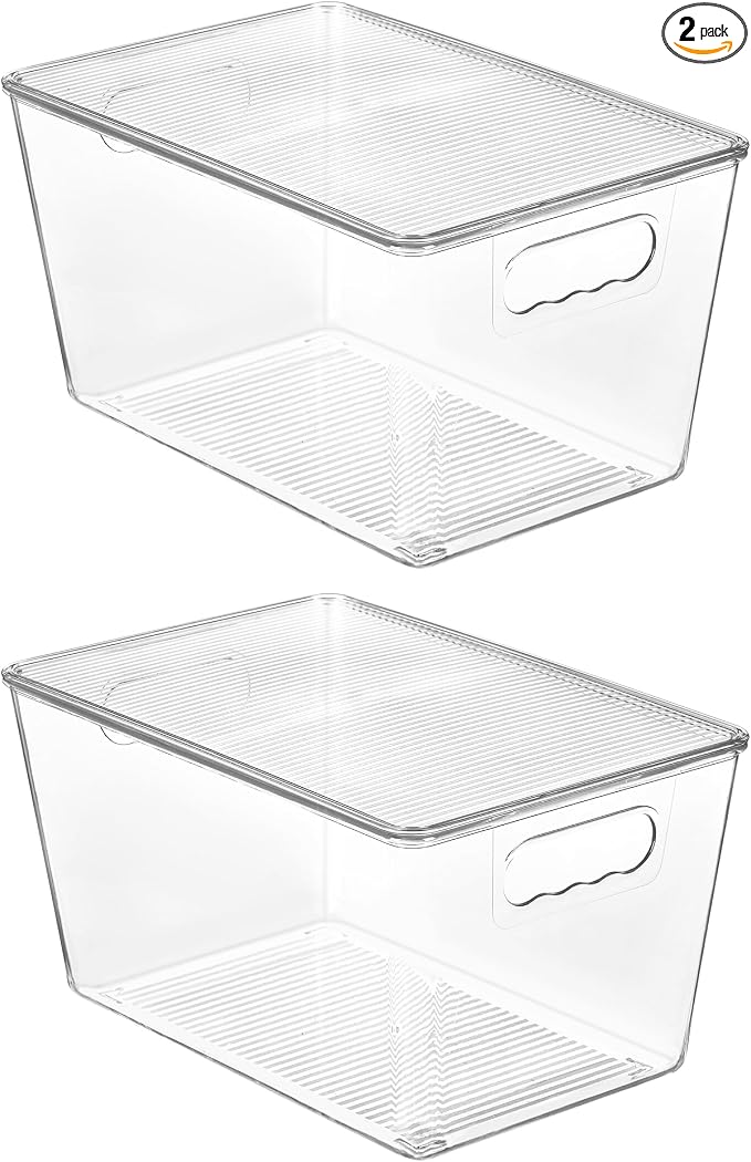 Vtopmart 2 Pack Clear Stackable Storage Bins with Lids and Handles, Large | BPA-free Plastic, Organize Vertically, For Pantry Kitchen Fridge Cabinet Closet Bathroom, Built to Last, Easy to Move by Vtopmart