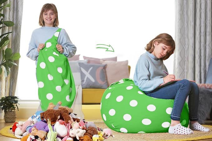 Aubliss Stuffed Animal Bean Bag Storage Chair (Green Dot, Large (38'')) - Image 2