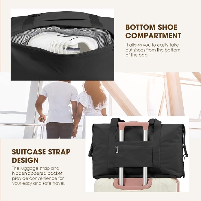 Women's Weekender bag Travel Duffel Bag with Shoe Compartment 21-inch Airline-Approved Carry-On, 2-Piece Overnight Bag Set Personal Item Luggage - Image 4
