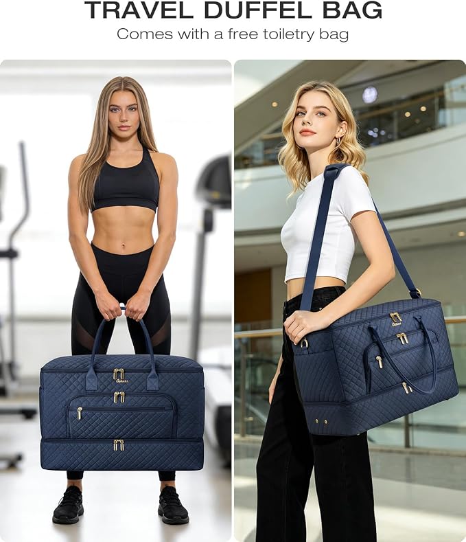 Travel Duffle Bag, Wide Open Large Weekender Bag for Women with Shoe Compartment, Carry on Overnight Bags with Toiletry Bag, Hospital Bag for Women Labor Delivery with Wet Pocket (Navy) - Image 7