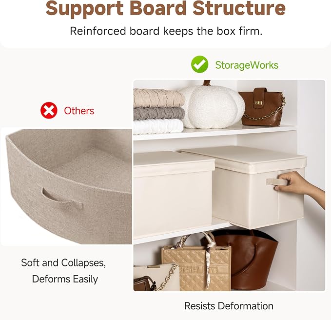 StorageWorks Fabric Storage Bins with Lids, Closet Storage Bins | Lidded Dust-proof, Easy Pull Handles, Foldable, Stackable, Ideal for Clothes Blanket Towel, Jumbo, Cream White, 3-Pack - Image 5