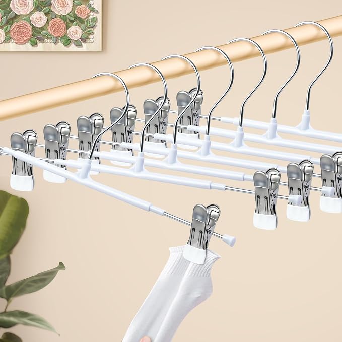 HUADYMEET 14 Inch Heavy Duty Pants Skirt Hangers with Clips,White,100 Pack | Metal,Space Saving,Adjustable,Hanger for Jeans Shorts Clothes Slacks Trousers,For Adult Men Women Children, Non Slip - Image 3