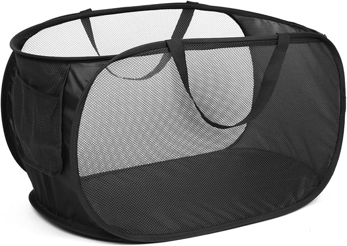 Sturdy Collapsible Laundry Baskets- Pop Up Laundry Hampers with Handy Pocket, Foldable Clothes Hamper with Reinforced Carry Handles for Laundry, Bathroom, Kids Room, Dorm or Travel Black by Diggoour