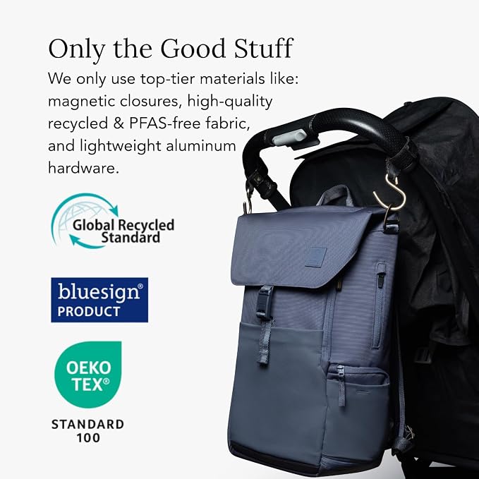 Huhu Diaper Bag Backpack – Large Baby Bag for Moms & Dads – Water-Resistant, Unisex Travel Kit for New Parents – Includes Changing Pad and 2 Organizer Pouches (Dusky Blue) - Image 7