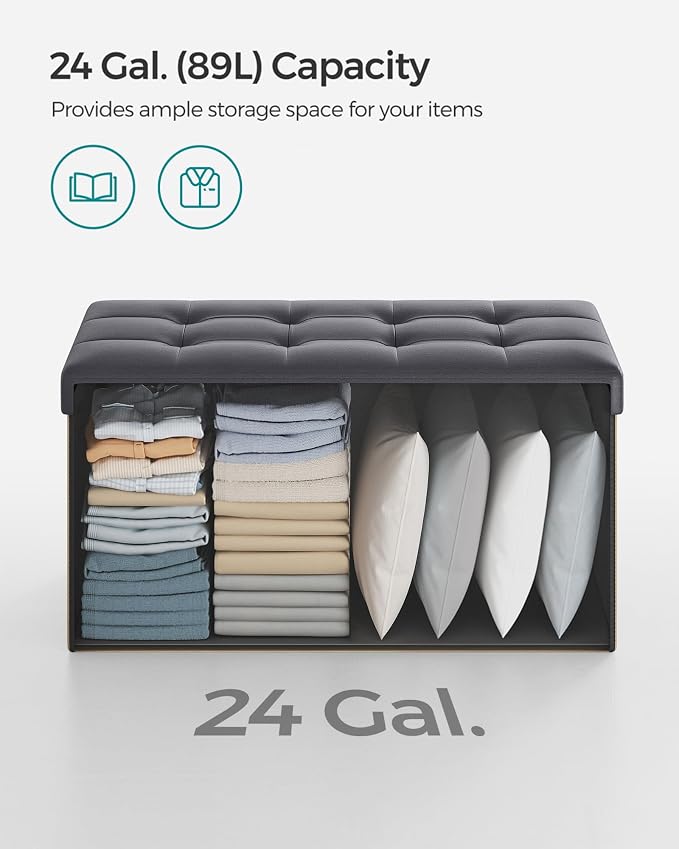 SONGMICS MAZIE Collection - 30 Inches Storage Ottoman Bench with Flipping Lid, Storage Chest Footstool, Load 660 lb, for Entryway, Living Room, Bedroom, Synthetic Leather, Dark Gray ULSF045G01 - Image 5