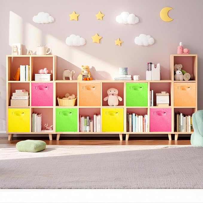 ShellKingdom Storage Bins, Foldable Fabric Storage Cubes And Cloth Storage Organizer Drawer For Closet And Toys, 8 Pack (Orange+Yellow+Fuchsia+Grass Green) - Image 2