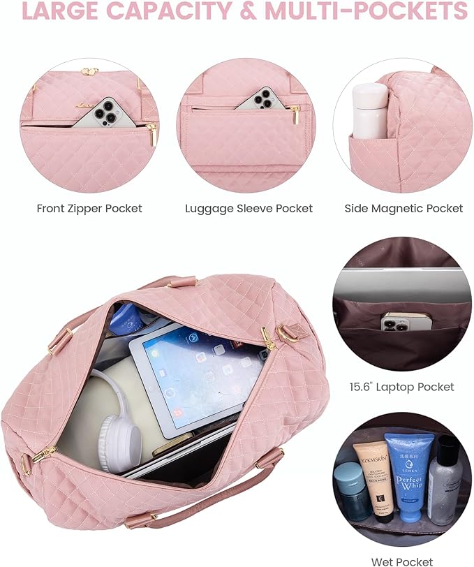 LOVEVOOK Travel Duffle Bag for Women, Weekender Overnight Bag with Shoe Compartment, Carry on Bag with Toiletry Bag, Gym Duffel Bag with Wet Pocket, Hospital Bags for Labor and Delivery 3 Pcs Set - Image 4
