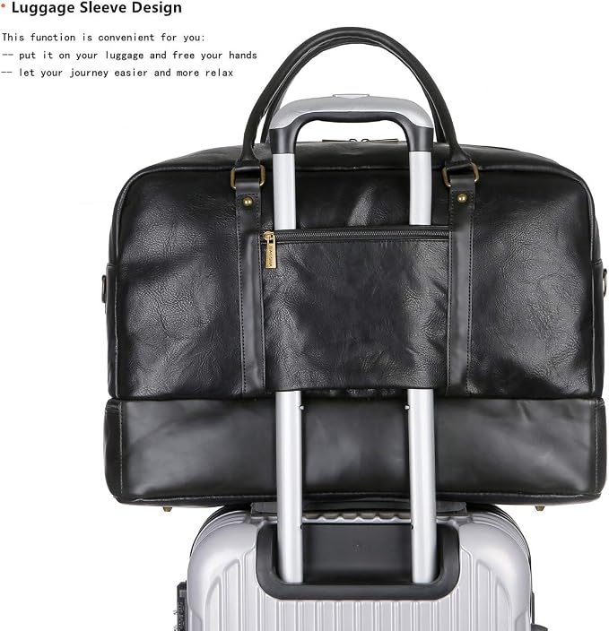 Baosha Vegan Leather Large Travel Duffel Tote Bag Carry On Weekender Overnight Bag With Shoe Compartment HB-38 - Image 2