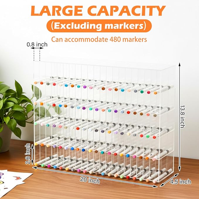 Colingmill Acrylic Marker Organizer for 480 Markers, Extra Large Art Marker Storage Rack for Desk, Back to School Supplies Durable Desk Storage for Artists Teachers Students Office(Large) - Image 2