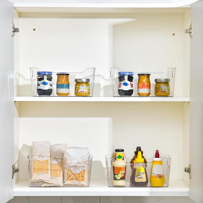 Clear Plastic Storage Bins - 12 Pack Pantry Organizers and Storage, Clear Pantry Organizer Bins, X-Large Plastic Containers with Handle for Kitchen, Cabinet, Bathroom, Classroom Organization - Image 4