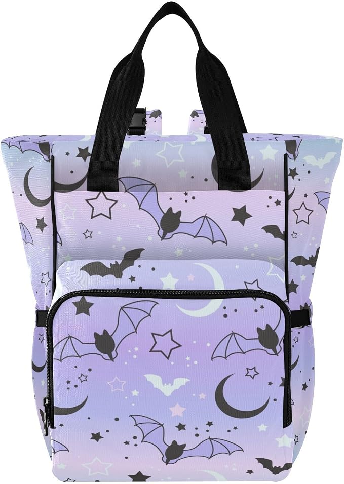 Halloween Diaper Bag Backpack Cute Bats Starry Sky Travel Diaper Bags for Women, 10L Functional Baby Changing Bag with Insulted Pockets, Stroller Straps by Jihqo