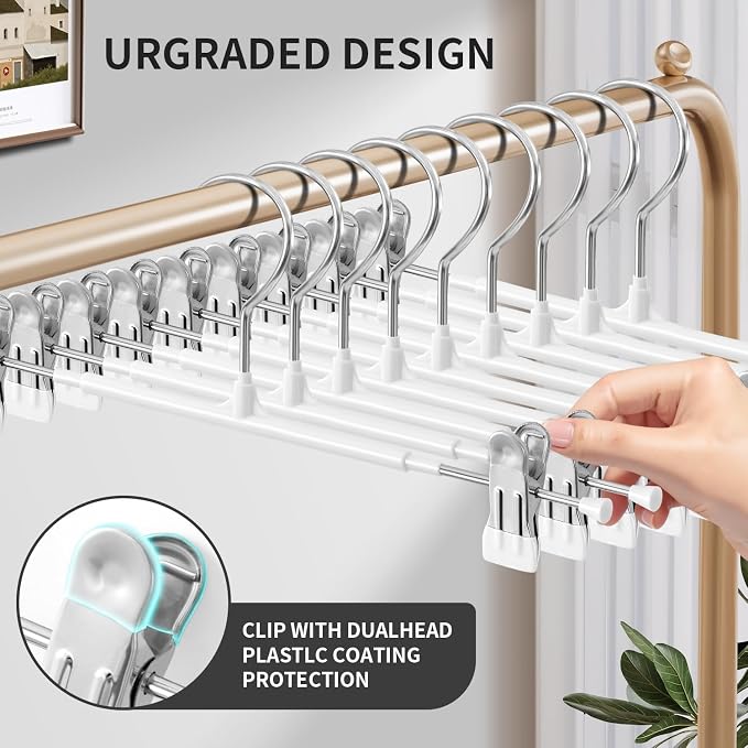 HUADYMEET 16 Inch Extra Wide Pants Skirt Hangers with Clips,White,50 Pack | Metal,Extended-Length,Non-Slip,Adjustable,Heavy Duty Hanger for Jeans Shorts Clothes Slacks Trousers,For Adult Men Women - Image 6