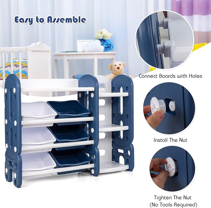 Costzon Toy Storage Organizer, 4-Tier Toy Shelf w/ 6 Removable Plastic Bins for Books Toys, Toddler Toy Bookcase Toy Rack for Playroom, Kids Room, Bedroom, Daycare, Nursery - Image 4