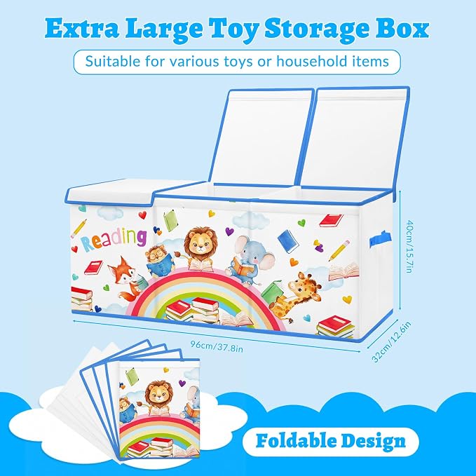 Large Toy Box Collapsible Chest Organizer with Flip Lid for Kids | Oxford Storage Box with Handle for Boy Girl Sturdy Waterproof Organizing Decor for Bedroom Playroom Nursery 37.7×12.5×15.7'' - Image 2