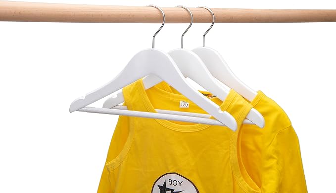 Quality 12” Kid's Wooden Hangers, 20 Pack Solid Wood with Pants Bar, Shoulder Notches, Anti Rust 360 Swivel Hook for Coats, Suits, Jackets and More - Toddler and Baby Cloth Hanger Set (White, 80) - Image 4