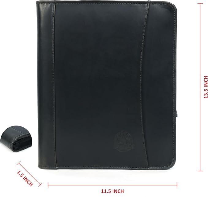 Leather Portfolio for Men, Portfolio Organizer with Zipper for Men Women, Leather Padfolios Business Resume Legal Pad Notebook Binder for A4/Pad (Black) - Image 6