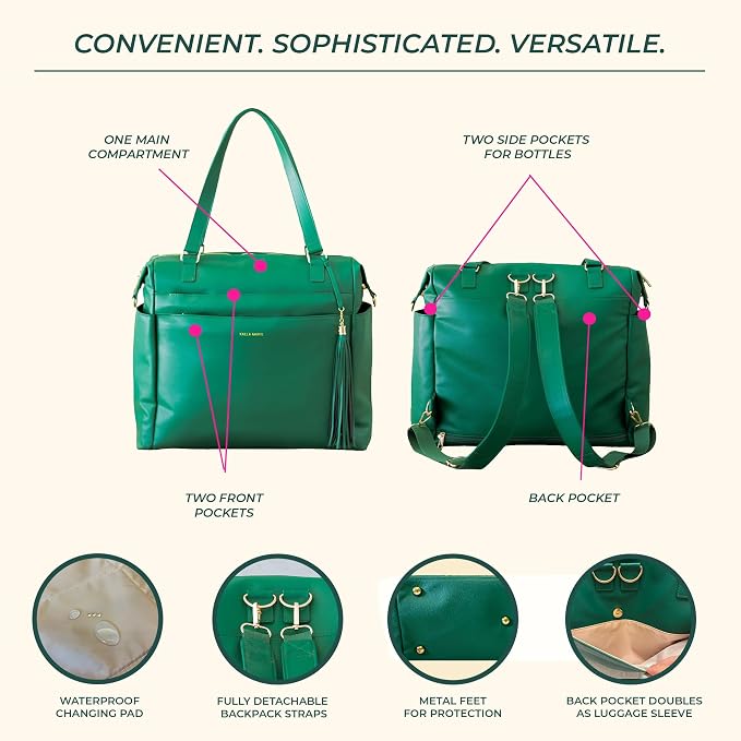 Large Diaper Bag Backpack, Vegan Leather Diaper Travel Tote Bag with Changing Pad and Stroller Straps - Image 4