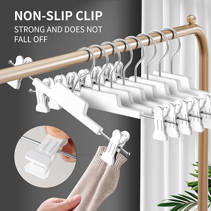 HUADYMEET 12 Inch Heavy Duty Pants Skirt Hangers with Clips,White,10 Pack | Plastic,Space Saving,Adjustable,Non Slip,Hanger for Jeans Shorts Clothes Slacks Trousers,For Adult Men Women Children - Image 3