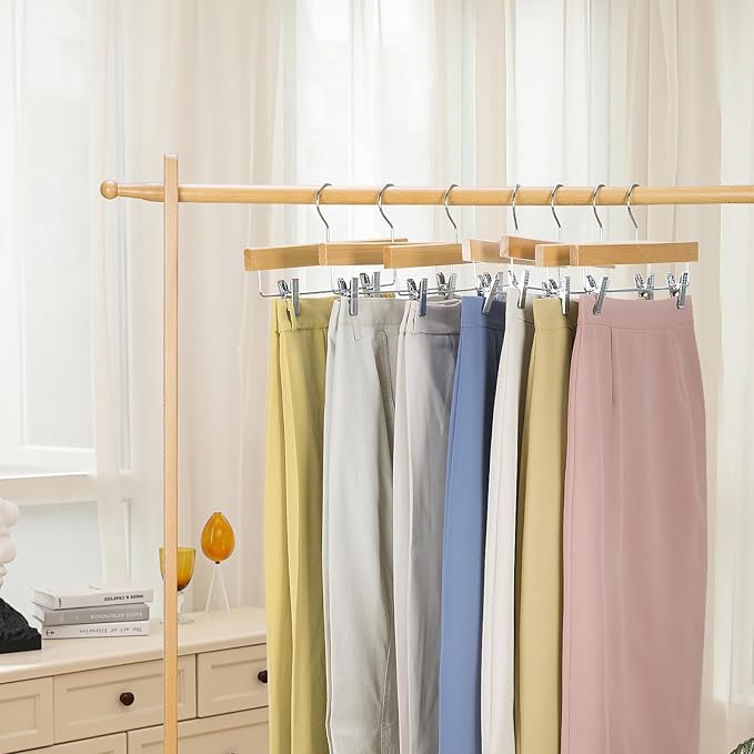 Nature Smile Deluxe Wooden Pants Hangers,Solid Lotus Wood Jeans Skirt Hanger with Clips Anti-Rust Hook Pack of 28（Natural） | Solid Wood Bottom, Jeans Hanger, Skirt Hanger, 2-Adjustable Clips - Image 6