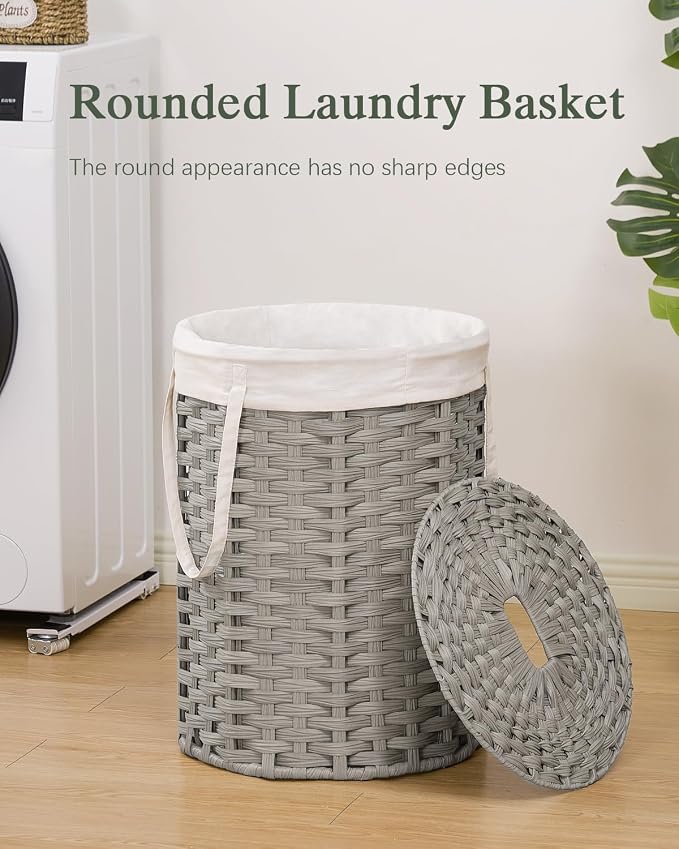 SETVSON Laundry Hamper with Lid Laundry Basket with Lid 19.0 Gal, Gray | Round Clothes Organizer with Lid, Removable Inner Liner Bag with Handles, 2 Mesh Wash Bags, Easy 5-Minute Assembly - Image 2