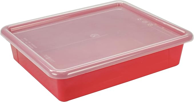 Storex Letter Size Flat Storage Tray – Organizer Bin with Non-Snap Lid for Classroom, Office and Home, Assorted Colors, 5-Pack (62534A05C) - Image 6