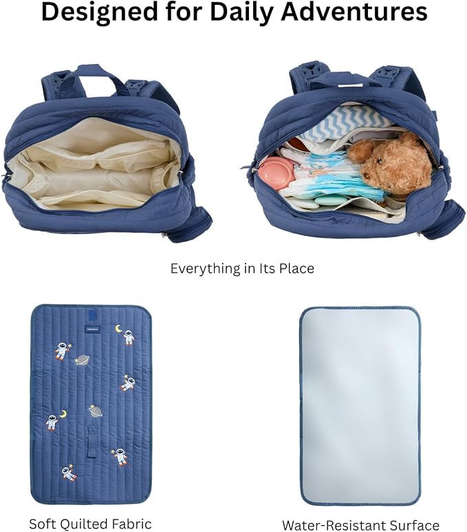 Large Diaper Bag Backpack with Changing Pad, Insulated Bottle Pockets, Travel & Hospital Bag for Mom & Dad (Large - Navy Astronauts) - Image 3