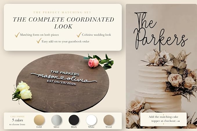 Personalized Round Guest Book Alternative Sign, Unique Guest Book Sign, Custom Alternative Guest Book, Wooden Guest Book, Wedding Ceremony Guestbook Sign (Design 2) - Image 5