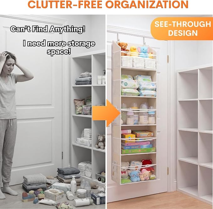 5Tiers Over Door Organizer, Weekly Clothes Organizer for Kids | 5 clear PVC front pockets, 10 mesh side pockets, weekly outfit planner, for kids, dorm, entryway, RV, 50 lbs capacity - Image 3