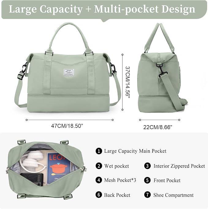 Weekender Bags for Women, Personal Item Travel Bag with Shoes Compartment | Overnight Travel Duffel Bag with Toiletry Bag, Airplane Friendly Carry-On Bag - Image 3