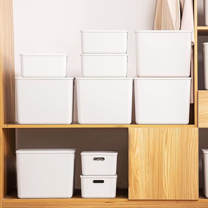 10 pack large plastic White storage bins with Lids, Toy Box Chest with Handle，Organizer Containers Baskets for Baby,Nursery，Shelves，Playroom, Bedroom，Office,Closet，home (White, 5XL+5S) by Gaoaodeyu