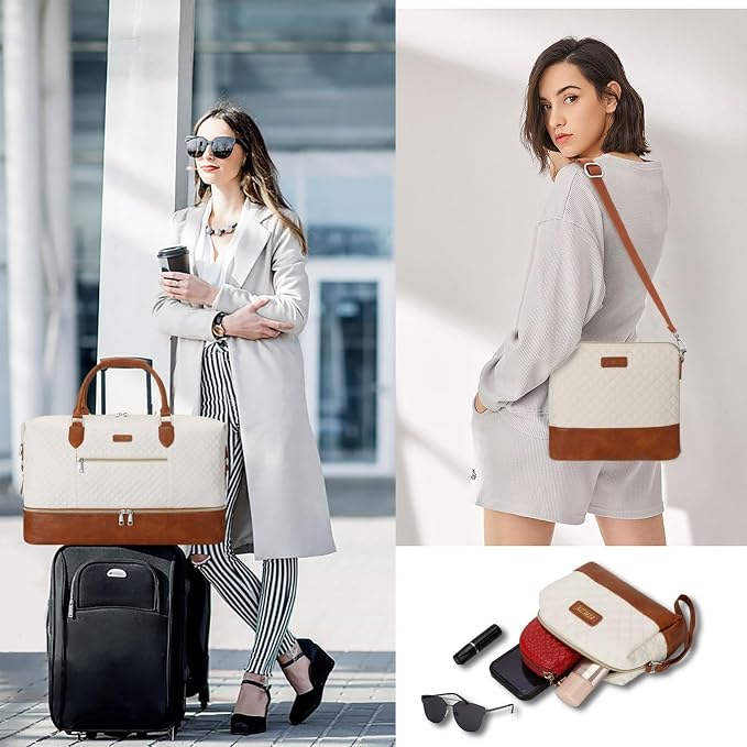 ITIEZY Weekender Bag for Women 21.5" Travel Duffel Large Carry On Bag 3PCS | Nylon Duffel Bag with Waterproof Shoe Compartment, Crossbody Bag and Toiletry Bag, Travel Weekend Hospital Overnight Gym Bag - Image 2