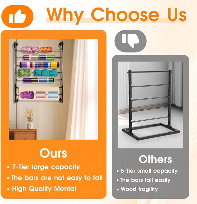 7-Tier Wall Mount Ribbon Holder Organizer Rack | Large Capacity Metal Ribbon Storage for Craft Room, Wrapping Paper, Scarf, Belt & Flower Shop Display - Image 4