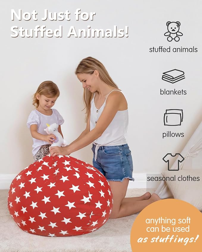 Aubliss Stuffed Animal Storage, Canvas Bean Bag Chairs Cover, X-Large 48" | Kids Toy Storage Organizer for Blankets Towels Clothes - Image 4