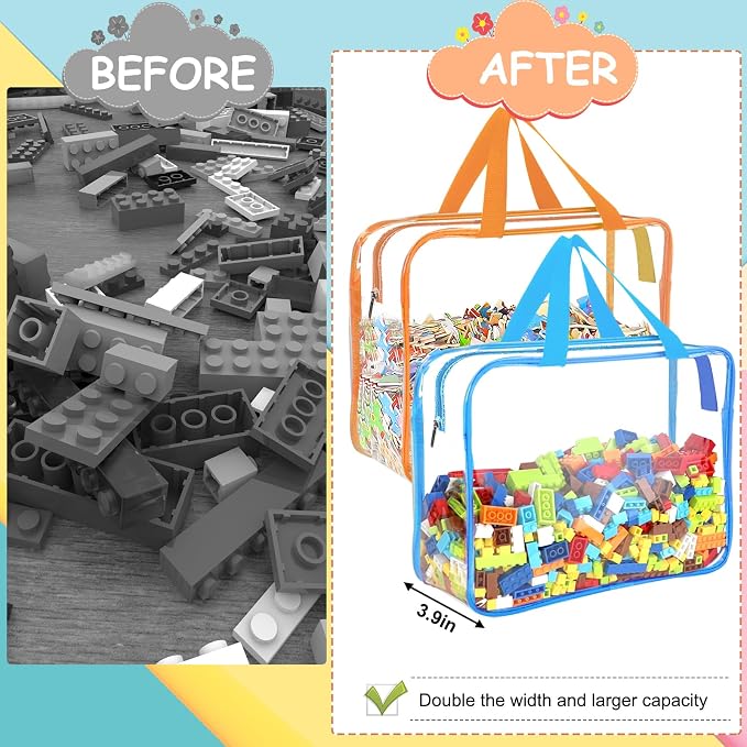 6 Packs Large Toy Storage Bags with Labels, Reusable Clear PVC Board Game Storage, Travel Waterproof Organizer Bags with Zipper for Building Blocks, Puzzle, Kids Books（6 Colors） - Image 5
