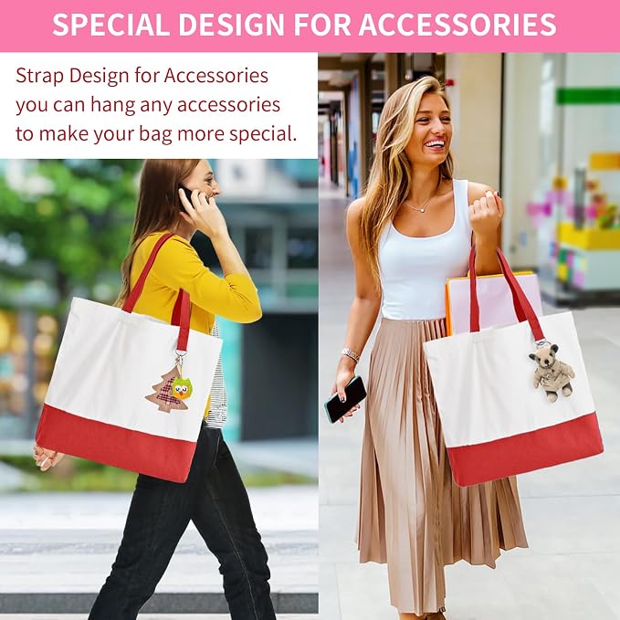 1 Pack Canvas Tote Bag with Zipper, Large Reusable Grocery Tote, Red | Blank bag, washable, inner pocket, flat bottom, sturdy handle, for sublimation DIY/transfer, travel/beach/Christmas crafts - Image 2